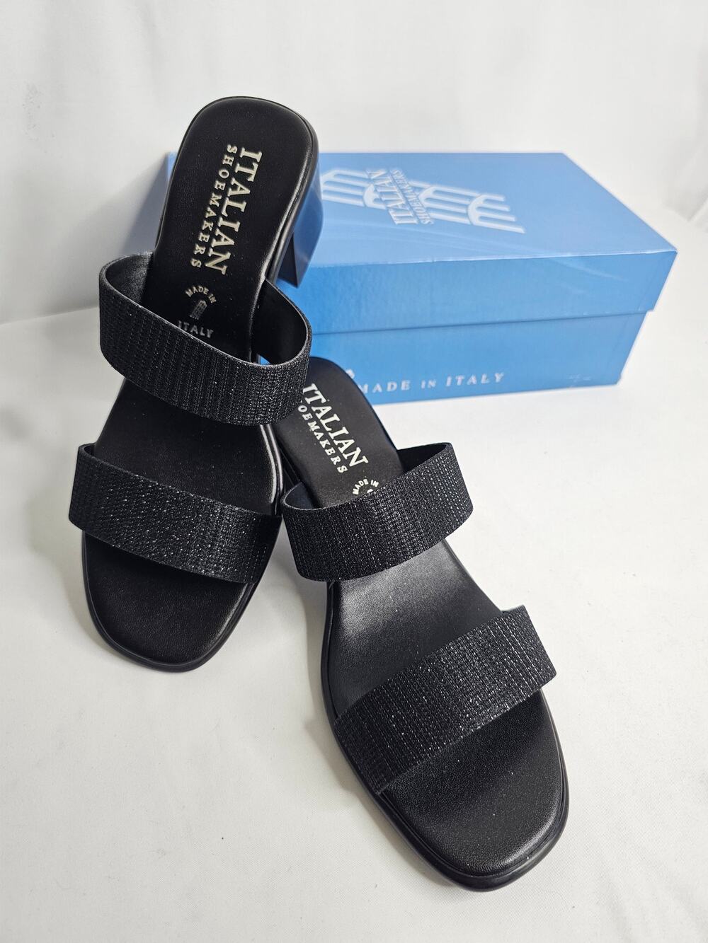 NIB 9 Italian Shoemakers Frannie Black Sparkle Double Strap